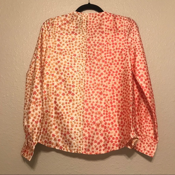 Long Sleeve Faux Wrap Floral Contrast Blouse - Picture 4 of 4